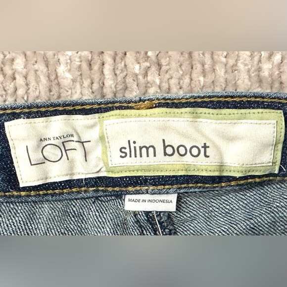 LOFT Low Rise Slim Boot Cut Denim Jeans Long Inseam Distressed Size 14 NWT - Picture 7 of 13